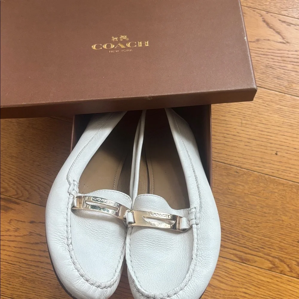 Coach White Leather Women's Driving Loafers with Silver Accent - Picture 6 of 8
